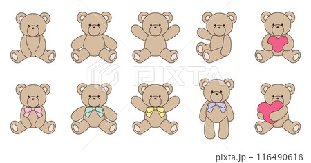 かわいいくまのぬいぐるみのベクターイラストセット　アイコン　動物 116490618