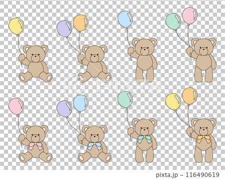 Vector illustration set of cute teddy bears holding balloons Icon Animal Vector illustration set of cute teddy bears holding balloons Icon Animal 116490619