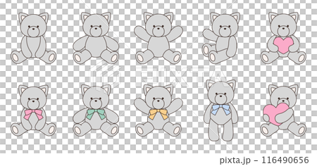 Cute cat stuffed animal vector illustration set icon animal 116490656