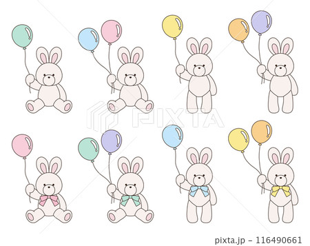 かわいいうさぎのぬいぐるみのベクターイラストセット アイコン 動物 かわいいうさぎのぬいぐるみのベクターイラストセット アイコン 動物 116490661