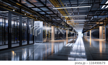 最新のハイテクデータセンターの内部 最新のハイテクデータセンターの内部 116490679