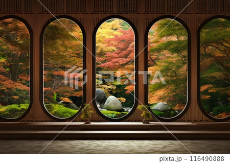 日本庭園の美しい紅葉 116490888