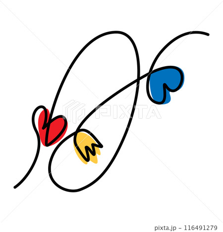 Number 0 with hearts and flowers hand drawn Decorative one continuous line in trendy bright colors 116491279