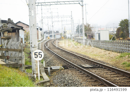 近鉄生駒線の単線の線路 近鉄生駒線の単線の線路 116491599