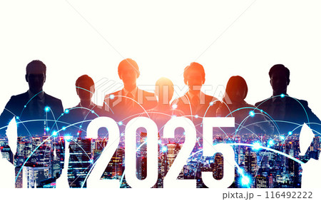 多国籍の人々とネットワーク　2025年新年イメージ　ビジネス向け年賀状素材 116492222