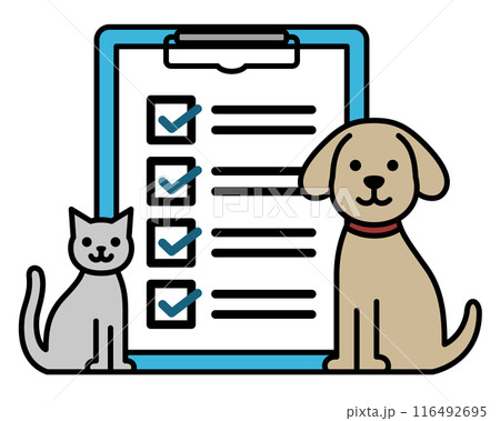犬と猫とクリップボードと書類のイラスト 犬と猫とクリップボードと書類のイラスト 116492695