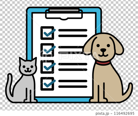 犬と猫とクリップボードと書類のイラスト 犬と猫とクリップボードと書類のイラスト 116492695