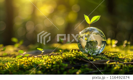 苔の上にある地球と新芽 116492874