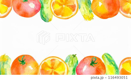 新鮮な野菜の水彩イラストフレーム（AI生成素材） 116493051