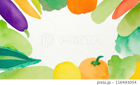 新鮮な野菜の水彩イラストフレーム（AI生成素材） 116493054