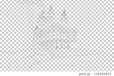 Line drawing perspective of a modern house in the forest 116493833