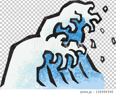 海浪、大海、日式、版畫、墨繪、水彩、剪紙、手繪插畫素材 116494349
