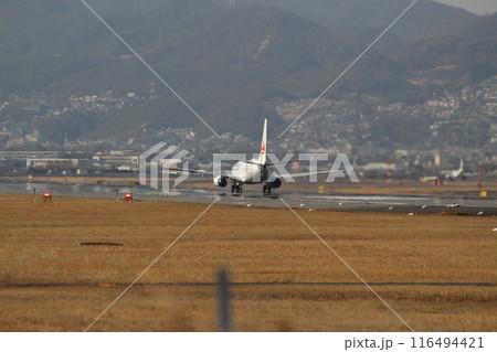 大阪空港 伊丹空港 千里川土手より 着陸する飛行機 大阪空港 伊丹空港 千里川土手より 着陸する飛行機 116494421