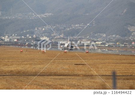 大阪空港　伊丹空港　千里川土手より　着陸する飛行機 116494422