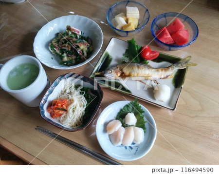 Salt-grilled sweetfish lunch set / 鮎の塩焼きとそうめんの和定食 Salt-grilled sweetfish lunch set / 鮎の塩焼きとそうめんの和定食 116494590