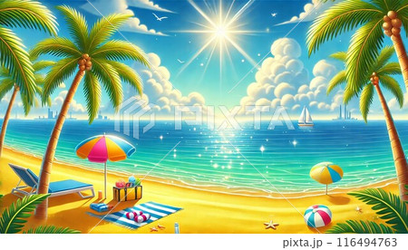 夏の海に浮かぶパラソル 116494763