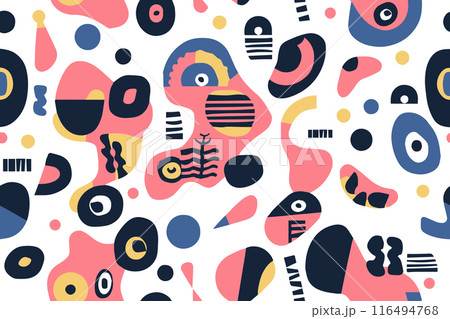 Cute cartoon monsters seamless pattern. Cosmic little aliens smile textile print design. Kids mutant fashion character trendy style vector illustration Cute cartoon monsters seamless pattern. Cosmic little aliens smile textile print design. Kids mutant fashion character trendy style vector illustration 116494768