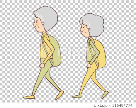 Illustration of a walking senior man and woman Illustration of a walking senior man and woman 116494774