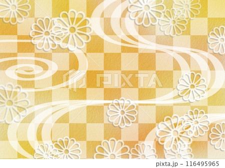 菊の文様の和風背景　黄色　 116495965