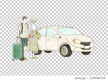 Men and women traveling by car in summer Men and women traveling by car in summer 116496339