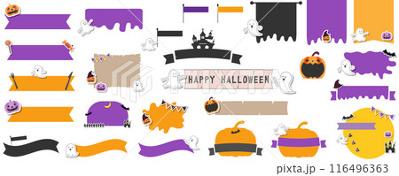 カラフルなハロウィンの背景フレーム、バナーセット（テキスト無し）ベクターイラスト、白バック 116496363