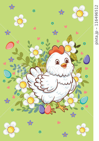 Happy hen with flowers Happy hen with flowers 116496512