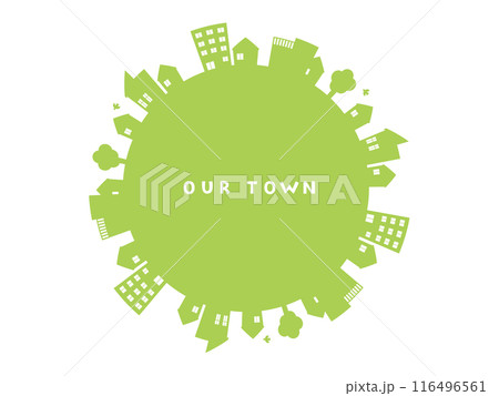 円状に配置した家や建物など町並みのイラストセット 116496561