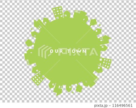 円状に配置した家や建物など町並みのイラストセット 116496561