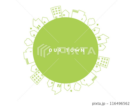円状に配置した家や建物など町並みのイラストセット 円状に配置した家や建物など町並みのイラストセット 116496562