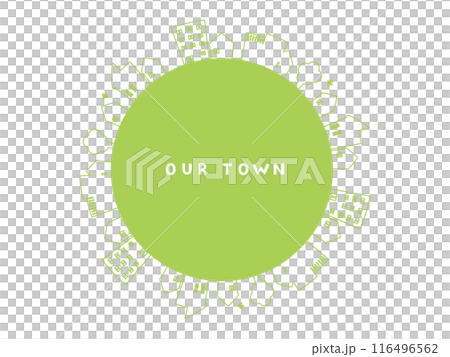 円状に配置した家や建物など町並みのイラストセット 円状に配置した家や建物など町並みのイラストセット 116496562