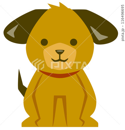 お座りをするちょっとぽっちゃりな可愛い犬のイラストアイコン／茶 116496695