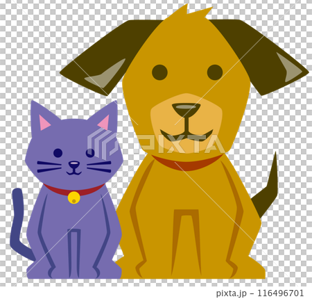 時尚可愛的狗和貓坐/棕色和紫色的插圖圖標 116496701