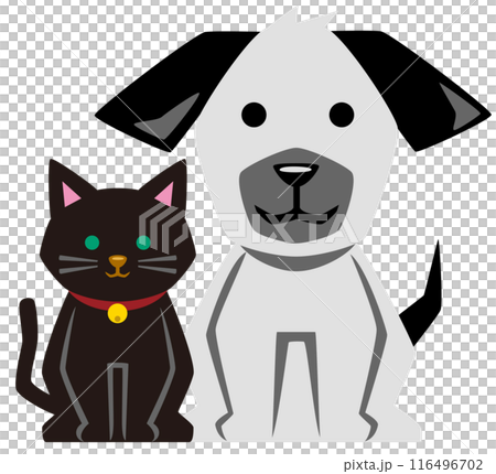 Stylish and cute sitting dog and cat illustration icon / gray and black 116496702