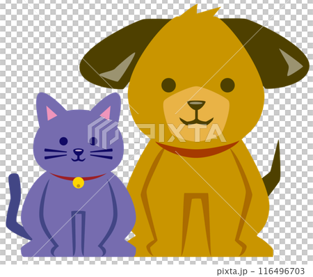 Cute, slightly chubby dog and cat illustration icon sitting / brown and purple 116496703