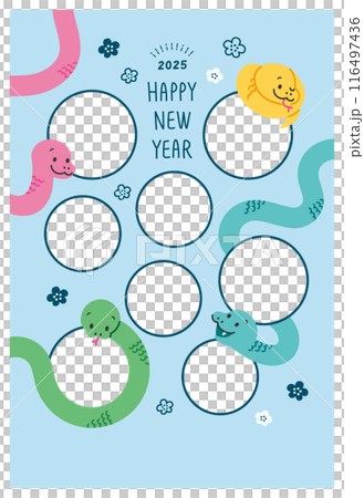 新年賀卡 2025 年令與 7 年蛇年蛇照片相框複製空間 116497436