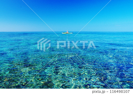 沖縄県西表島 大海を進むシーカヤック 沖縄県西表島 大海を進むシーカヤック 116498107