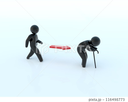 若者から老人への矢印　老化をあらわすアイコン　黒　横　3Dイラストレーション 116498773