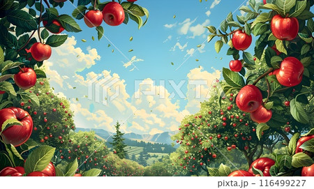 Bountiful Apple Orchard with Mischievous Fruit Sprites and Daifuku Banner 116499227