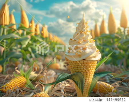 Sweet Corn Ice Cream Banner Amid Autumnal Cornfields 116499632