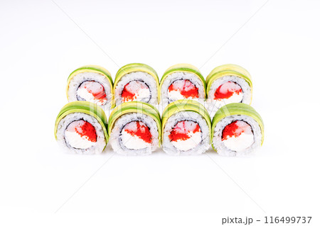 Sushi roll with surimi, avocado, masago caviar and cream cheese 116499737