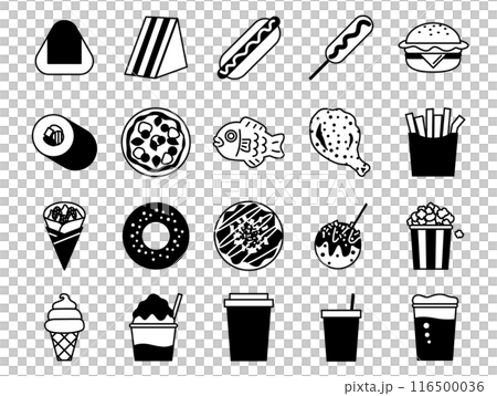 ファストフードの食べ物アイコンセット_黒ベタ 116500036