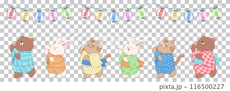 盆踊りをする動物たちと提灯 116500227