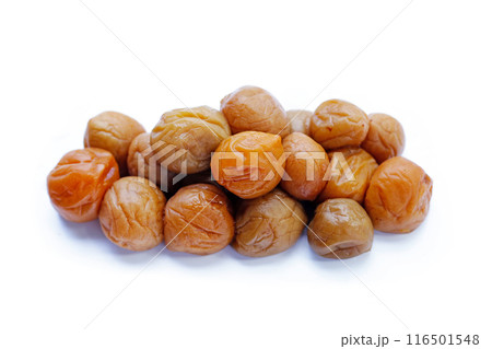Pickled plums on white background. Pickled plums on white background. 116501548