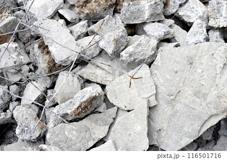 Piles of rubble after house demolition 116501716