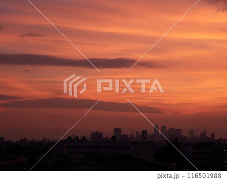 都市上空の綺麗な夕焼けの風景 都市上空の綺麗な夕焼けの風景 116501988