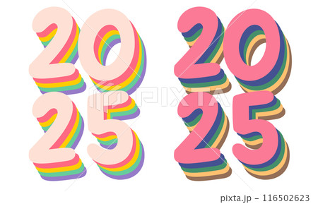 Vector numbers of 2025 on isolated background for Christmas and New year in retro style. New year 2025. 116502623