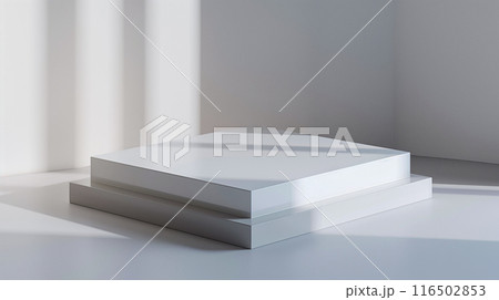 白い台 シンプル背景素材 ステージ 屋内 ブース 空間 立体 116502853