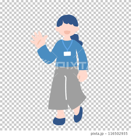 片手をあげて挨拶するビジネスパーソンのフラットなイラスト 片手をあげて挨拶するビジネスパーソンのフラットなイラスト 116502935