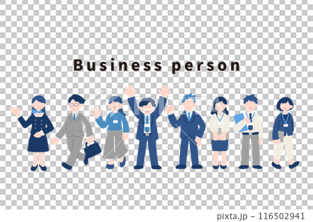 横に並ぶビジネスパーソンのフラットなイラスト(セット) 横に並ぶビジネスパーソンのフラットなイラスト(セット) 116502941