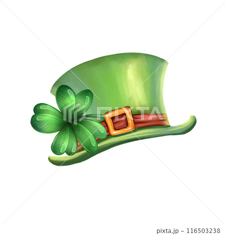 Leprechaun hat illustration. Cartoon element of Irish beer festival St Patrick's day, isolated on white Leprechaun hat illustration. Cartoon element of Irish beer festival St Patrick's day, isolated on white 116503238